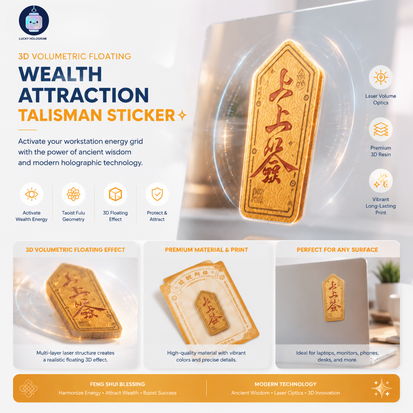 Supreme Divine Fortune Divination Sticker for Synchronicity & Blessing | Red Gold Hologram Energy Carrier | Lucky Hologram